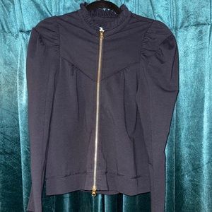 Black zip up jacket with gold zippers